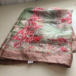 India Silk Scarf Folk Art Story Scene Print Boho Wrap Shawl 68x19